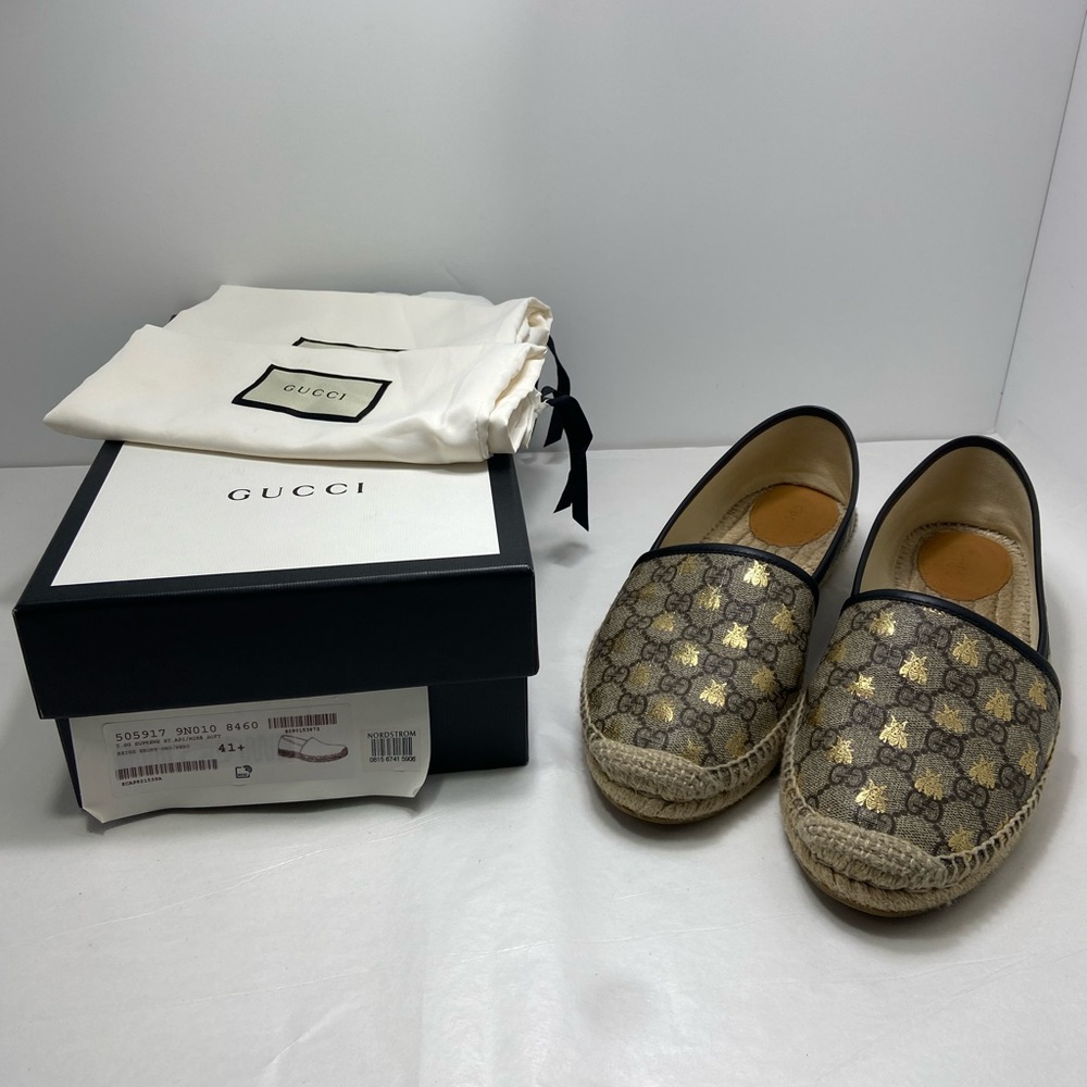 Gucci Brown & Gold GG Logo Espadrille Flats